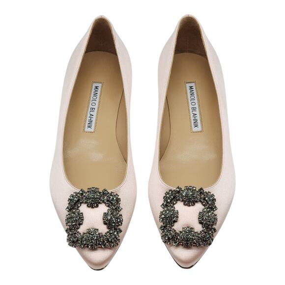 Manolo Blahnik Hangisiflat Jewel Buckle Flat Pumps - Satin - Light Pink 35 $1095 - Picture 3 of 7